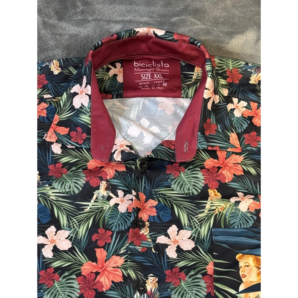 Biciclista Shirt Mens L Hawaiian Pin-Up‎ Floral Moonlight Swim Made in Italy - Picture 2 of 14